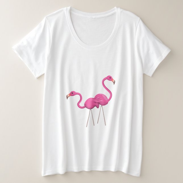 Zwei rosa Flamingos stehend zusammen Große Größe T-Shirt (Design vorne)
