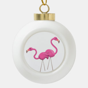 Zwei rosa Flamingos stehend zusammen Keramik Kugel-Ornament