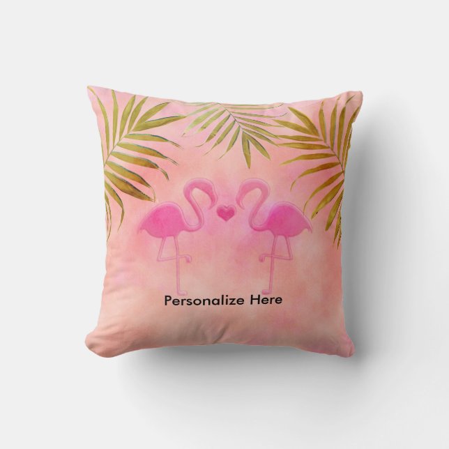 Zwei rosa Flamingos Tropical Beach Throw Kissen (Vorderseite)