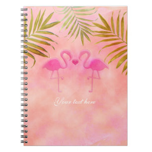 Zwei rosa Flamingos Tropischer Strand Notizbuch Notizblock