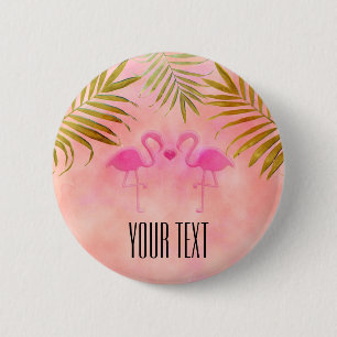 Zwei rosa Flamingos Watercolor Tropischer Pin Butt Button