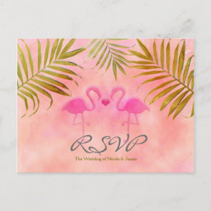 Zwei rosa Flamingos Watercolor Wedelkarten RSVP Einladungspostkarte