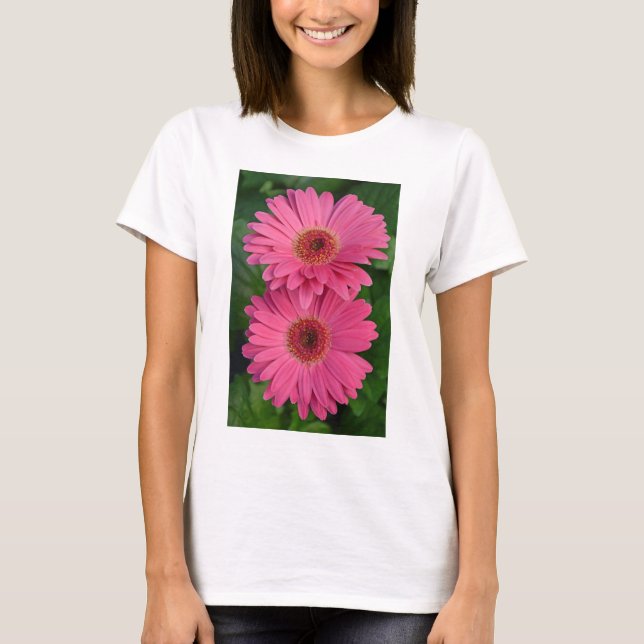 Zwei rosa-gerbe Blume T-Shirt (Vorderseite)