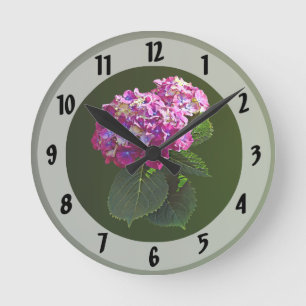Zwei rosa Hydrangea Runde Wanduhr