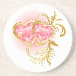 Zwei rosa Jeweled Hearts Getränkeuntersetzer