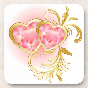 Zwei rosa Jeweled Hearts Getränkeuntersetzer