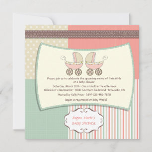 Zwei rosa Kinderwagen Baby Shower Einladung