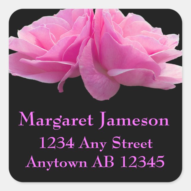 Zwei rosa Rosen, die Rücksendeadresse-Aufkleber Quadratischer Aufkleber (Vorderseite)