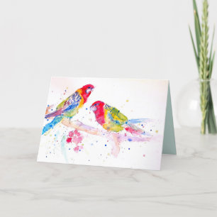 Zwei Rosella Parrots Wasserfarbe auf einer Zweigka Karte