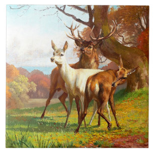 Zwei Rot- und Weißwild im Wald Fliese