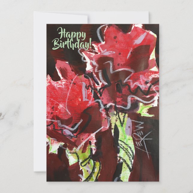 Zwei rote Blume Crayon Resist von Larry Lerew Karte (Vorderseite)