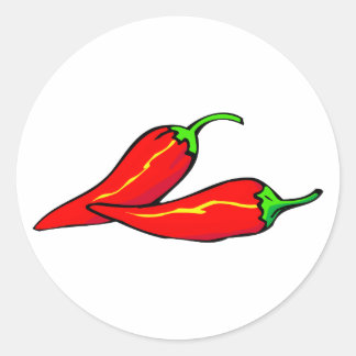 Zwei rote Chili-Paprikaschoten auf Seite Runder Aufkleber