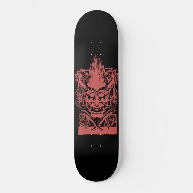 Zwei rote Dämonen mit Schwertern Skateboard (Vorderseite)