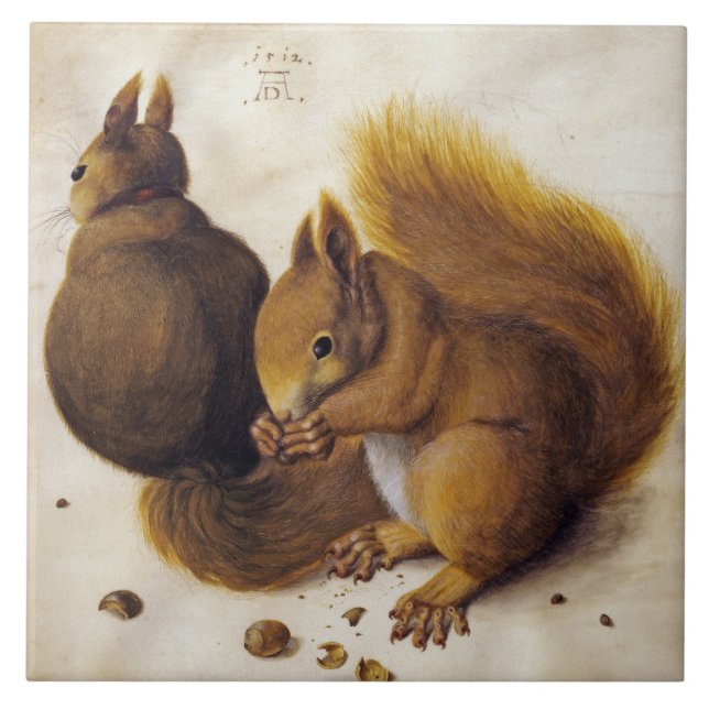 Zwei Rote Eichhörnchen (von Albrecht Dürer) Fliese (Vorderseite)