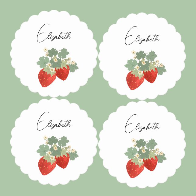 Zwei rote Erdbeeren mit Blättern & Blüten | Obst Untersetzer (Von Creator hochgeladen)