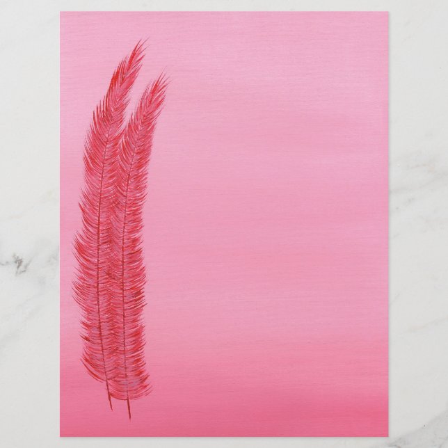 Zwei rote Federn rosafarbenes Bühnenpapier (Vorderseite)