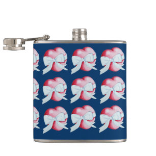 zwei rote Herzen mit weißem Bandbogen Flachmann