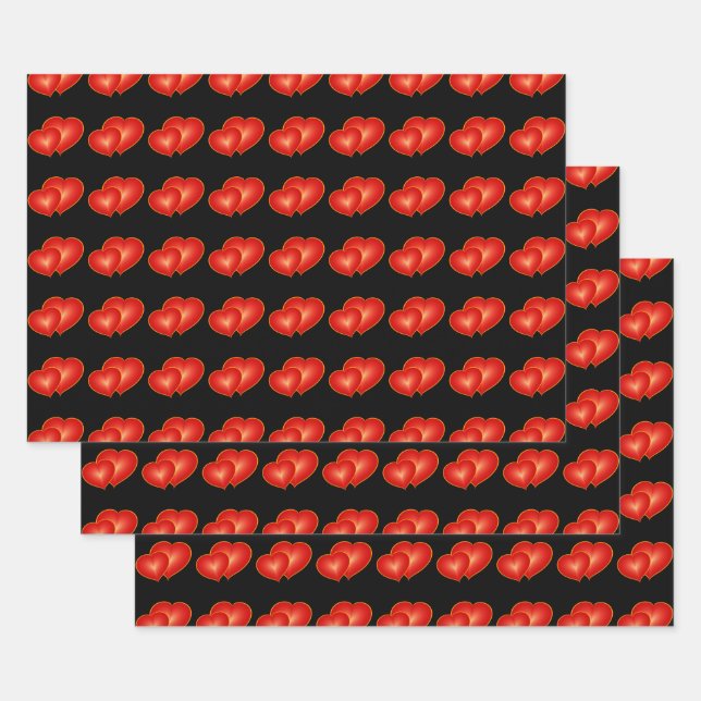 Zwei rote Herzen, moderne digitale Kunst Grafik Geschenkpapier Set (Set)