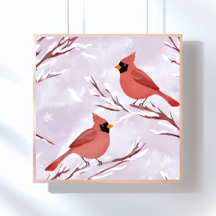 Zwei rote Kardinäle   Aquarellmalerei Poster