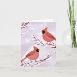 Zwei rote Kardinäle | Erinnerung an Wasserfarben Feiertagskarte