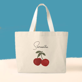 Zwei rote Kirschen Illustration | Süße Obstkunst Jumbo Stoffbeutel