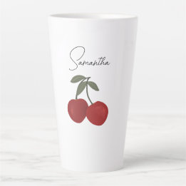 Zwei rote Kirschen Illustration | Süße Obstkunst Milchtasse