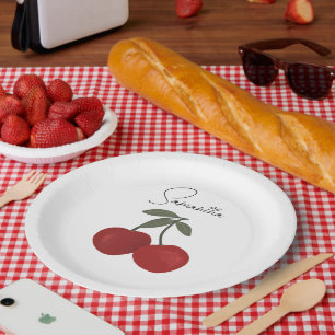 Zwei rote Kirschen Illustration Süße Obstkunst Pappteller