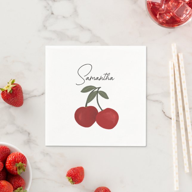 Zwei rote Kirschen Illustration | Süße Obstkunst  Serviette (Beispiel)