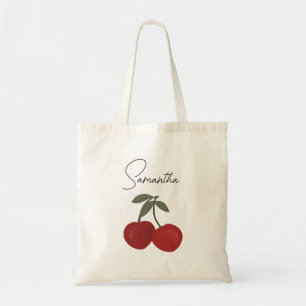 Zwei rote Kirschen Illustration Süße Obstkunst Tragetasche
