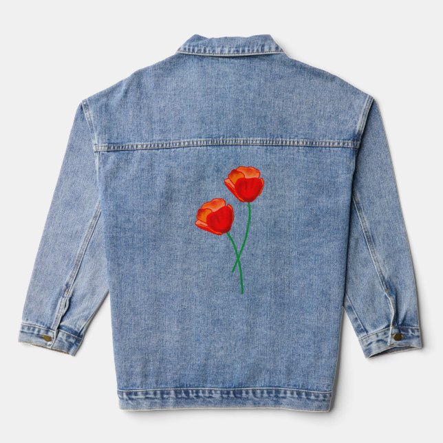 Zwei Rote Mohn-Blume Jeansjacke (Rückseite)