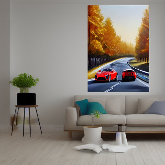 Zwei rote Sportwagen auf der Straße | AI Art Poste Poster