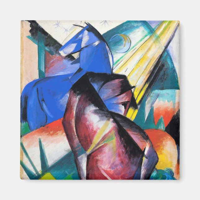 Zwei rote und blaue Pferde von Franz Marc Magnet (Vorne)