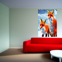 Zwei roter Fuchs im Schnee | AI Art Poster