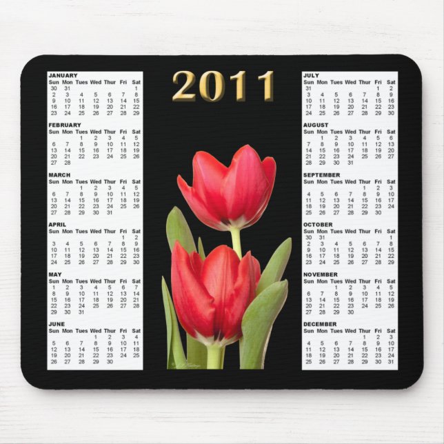 Zwei roter Kalender Mousepad der Tulpe-2011 (Vorne)