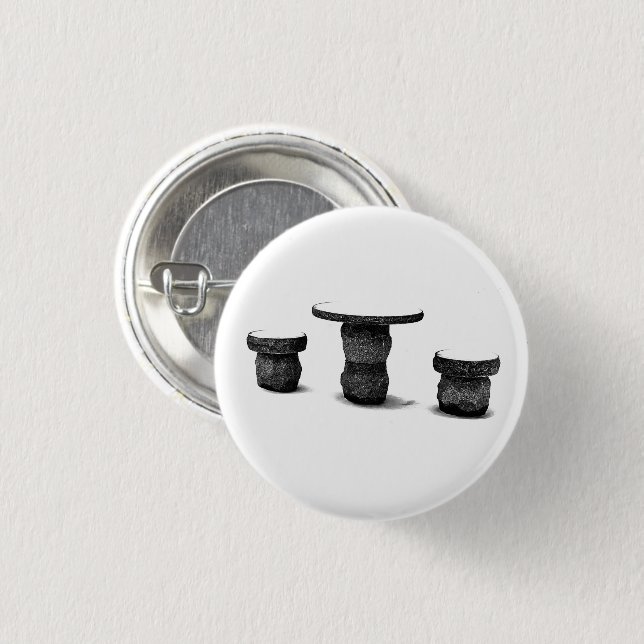 Zwei runde Steinbänke Schnee Foto Pin Button (Vorne & Hinten)