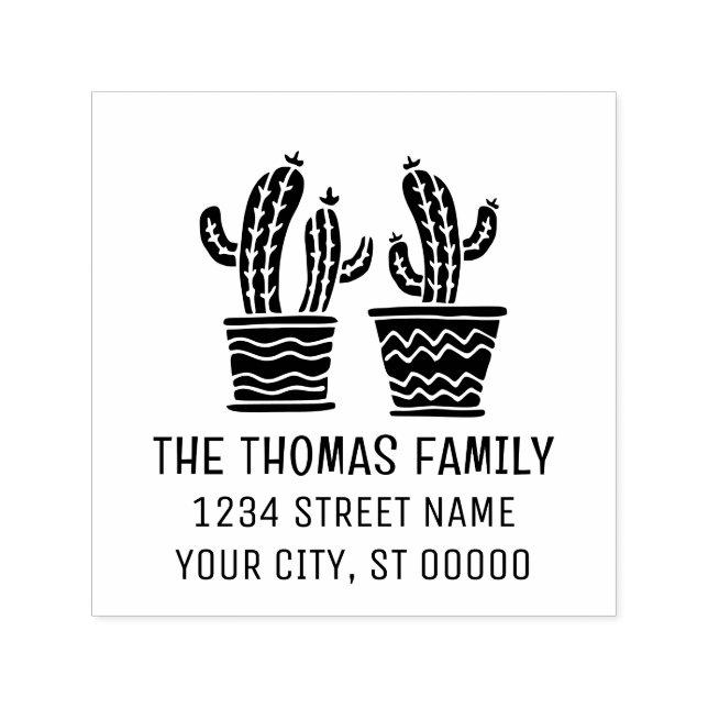 Zwei rustikale Kaktus-Pflanze in Pots-Namensadress Permastempel (Design)