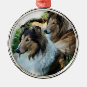 Zwei Sable-raues Collies Silbernes Ornament