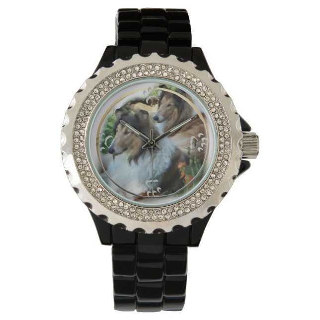 Zwei Sable Rough Collie Geschenke Armbanduhr (Vorderseite)