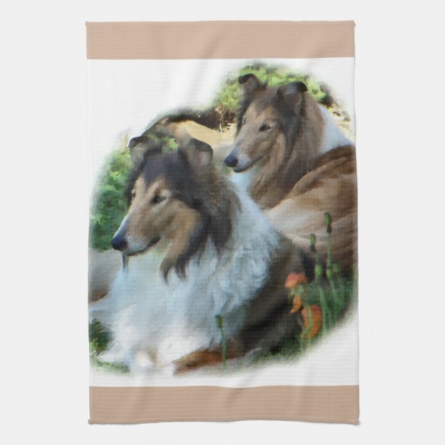 Zwei Sable Rough Collieses Kunstgeschenke Handtuch (Vertikal)