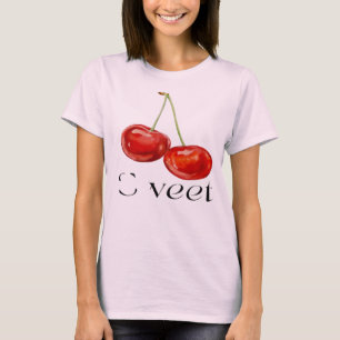 Zwei saftige Kirschen Wasserfarben-Stil Grafik T-Shirt