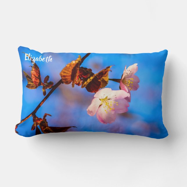 Zwei Sakura-Blume auf blau Lendenkissen (Vorderseite)