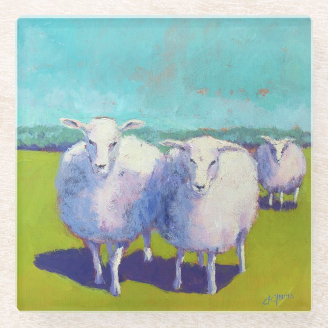 Zwei Schafe vor Ort Glasuntersetzer (Vorderseite)