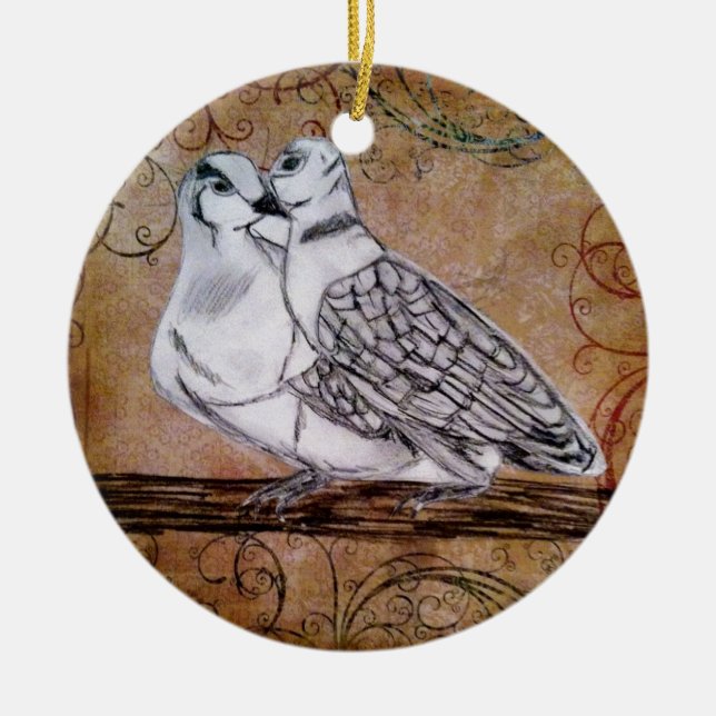 Zwei Schildkröte-Tauben Keramikornament (Vorne)