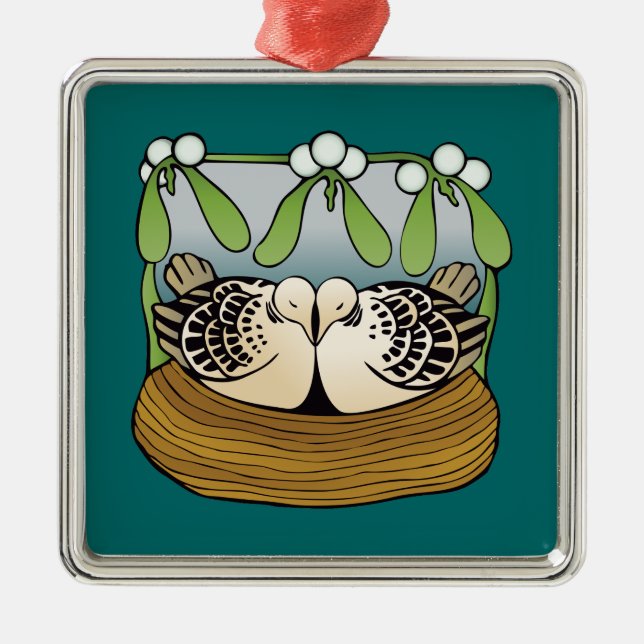 Zwei Schildkrötetauben Silbernes Ornament (Vorne)