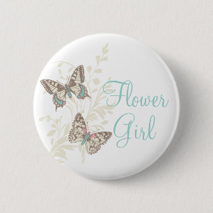 Zwei Schmetterlinge Blume Mädchen Hochzeit Button 