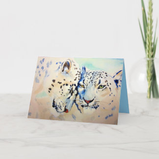 Zwei Schnee-Leopard-niedlicher LiebeWatercolor Karte