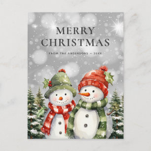 Zwei Schneemänner Frohe Weihnachten Postkarte