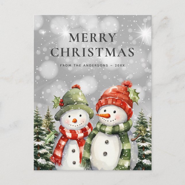 Zwei Schneemänner Frohe Weihnachten Postkarte (Vorderseite)