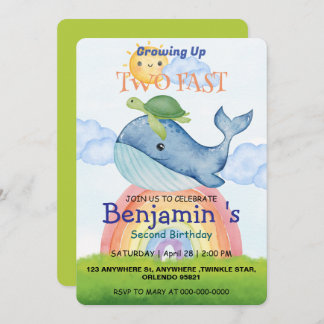 Zwei schnell Niedliche Regenbogenschildkröte Whale Einladung