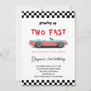 "Zwei schnell! Race Car 2. Geburtstag Party Einlad Einladung